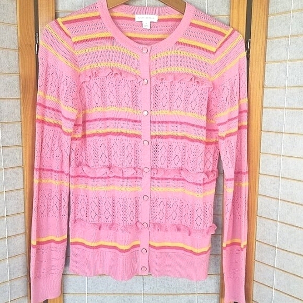 Charter Club Pink and Yellow Knit Cardigan